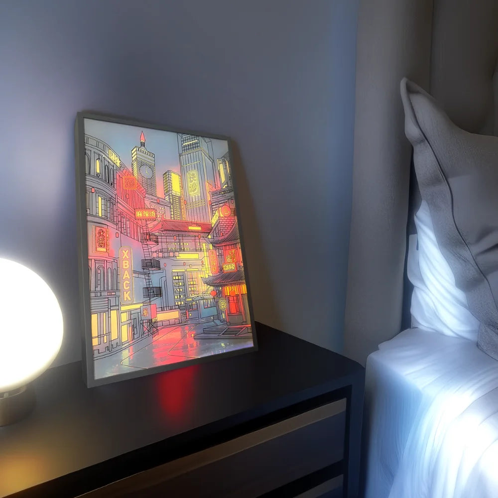 Anime LED city night view painting