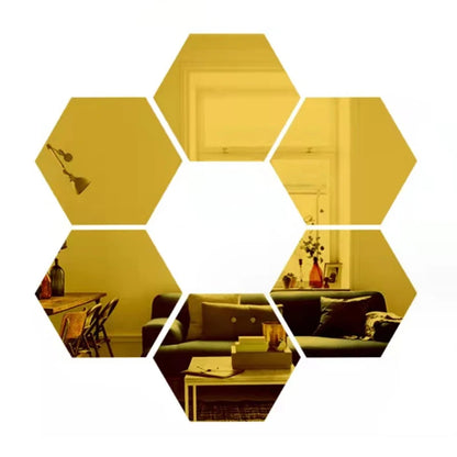 6/12pcs 3D Hexagon Mirror Wall Sticker