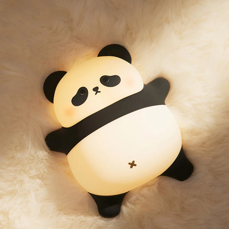 PandaGlow Silicone LED Night Light - USB Rechargeable Touch Lamp with Timer for Bedroom & Kids' Decor