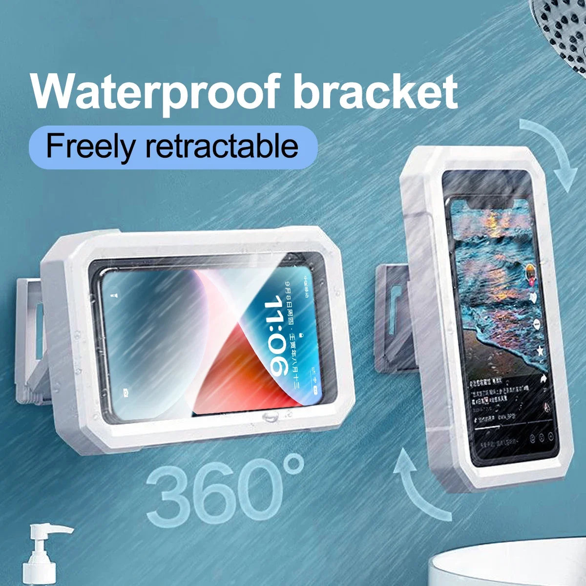 Shower Phone Case Waterproof 480° Rotation, Anti-fog Touch Wall Mount Phone Holder Fit Phones Up To 6.8in for Iphone Samsung