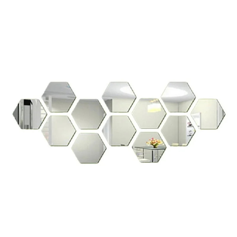 6/12pcs 3D Hexagon Mirror Wall Sticker