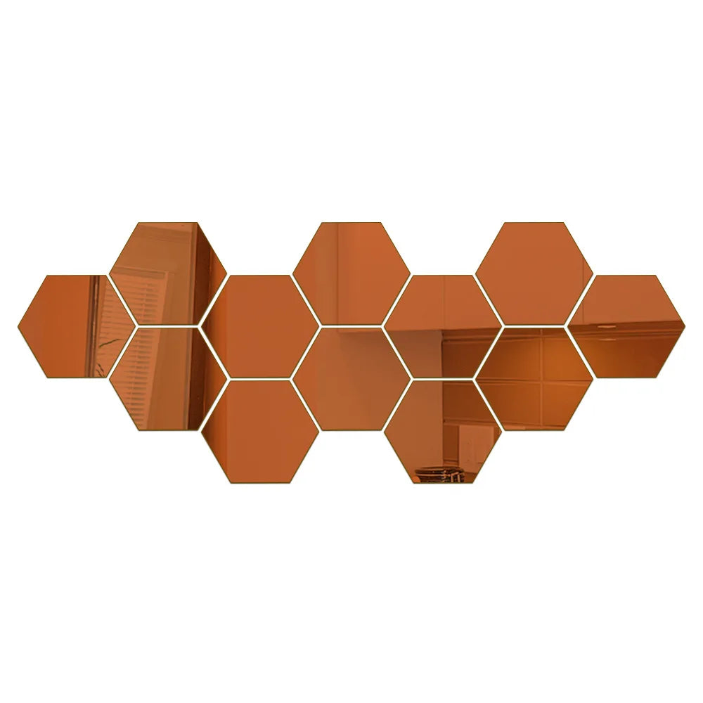 6/12pcs 3D Hexagon Mirror Wall Sticker