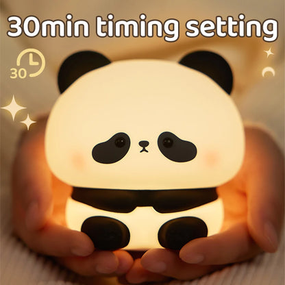 PandaGlow Silicone LED Night Light - USB Rechargeable Touch Lamp with Timer for Bedroom & Kids' Decor