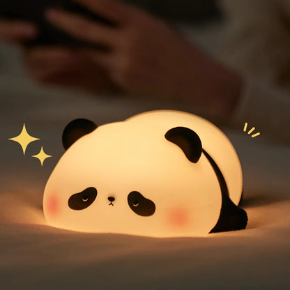 PandaGlow Silicone LED Night Light - USB Rechargeable Touch Lamp with Timer for Bedroom & Kids' Decor