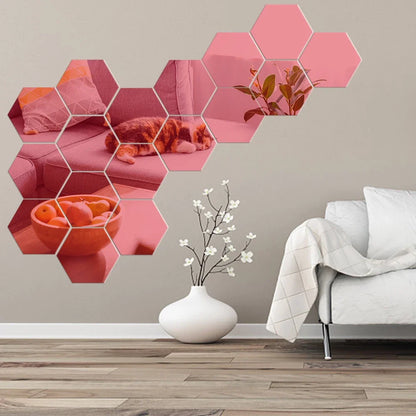 6/12pcs 3D Hexagon Mirror Wall Sticker