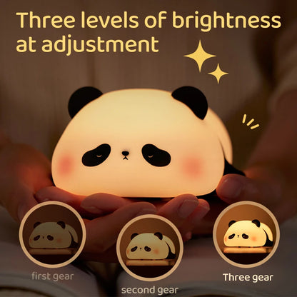 PandaGlow Silicone LED Night Light - USB Rechargeable Touch Lamp with Timer for Bedroom & Kids' Decor