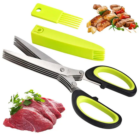 Multi Layer Scissor Kitchen Shears 5 Blade Stainless Steel Scallion Cutter Laver Spices Herb Chive Cutter For Cutting Cilantro