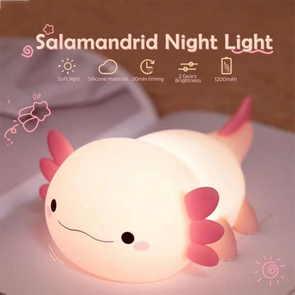 AxolotlGlow Silicone Night Light - USB Rechargeable Touch-Control Nursery Lamp for Babies & Kids