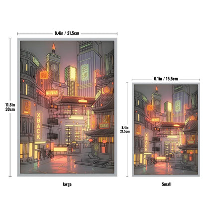 Anime LED city night view painting