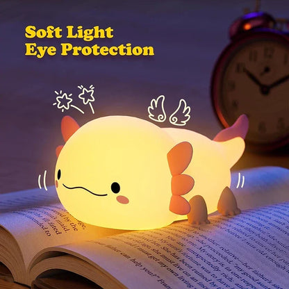 AxolotlGlow Silicone Night Light - USB Rechargeable Touch-Control Nursery Lamp for Babies & Kids