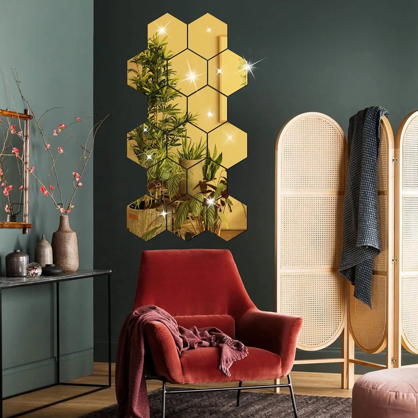 6/12pcs 3D Hexagon Mirror Wall Sticker