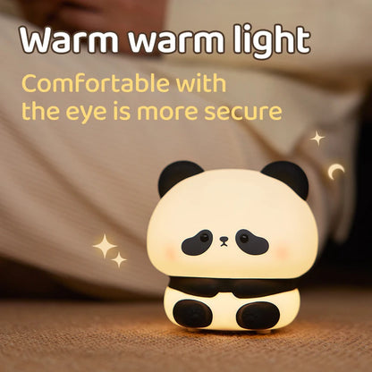 PandaGlow Silicone LED Night Light - USB Rechargeable Touch Lamp with Timer for Bedroom & Kids' Decor