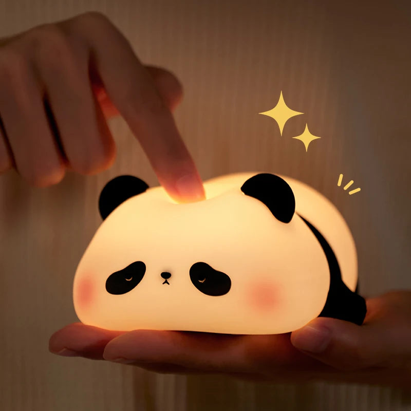 PandaGlow Silicone LED Night Light - USB Rechargeable Touch Lamp with Timer for Bedroom & Kids' Decor