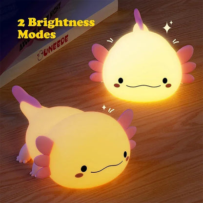 AxolotlGlow Silicone Night Light - USB Rechargeable Touch-Control Nursery Lamp for Babies & Kids