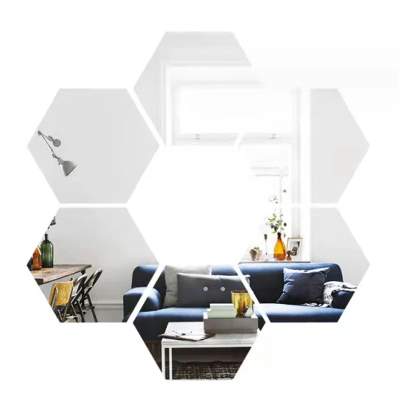 6/12pcs 3D Hexagon Mirror Wall Sticker